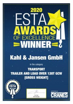 2020 KAHL & JANSEN GmbH_ESTA winners certificate Transport over 120 t 2020